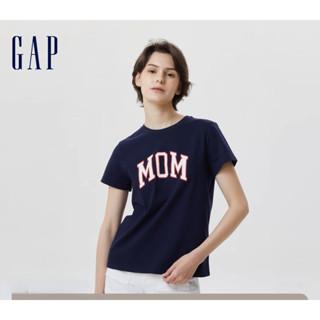 เสื้อยืดแขนสั้น ผ้าฝ้ายแท้ พิมพ์ลายโลโก้ Gap สําหรับผู้ชาย และผู้หญิง 672055 เสื้อยืดลําลอง