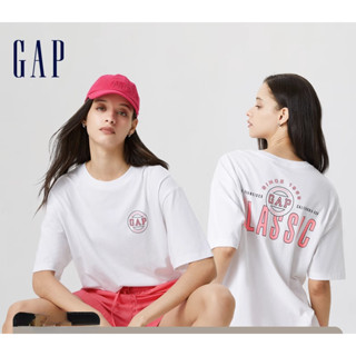 เสื้อยืดแขนสั้น ผ้าฝ้ายแท้ พิมพ์ลายโลโก้ Gap สําหรับผู้ชาย และผู้หญิง 672055 เสื้อยืดลําลอง