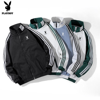 PLAYBOY Sportswear Mens Casual Striped Stand Collar Handsome Jacket