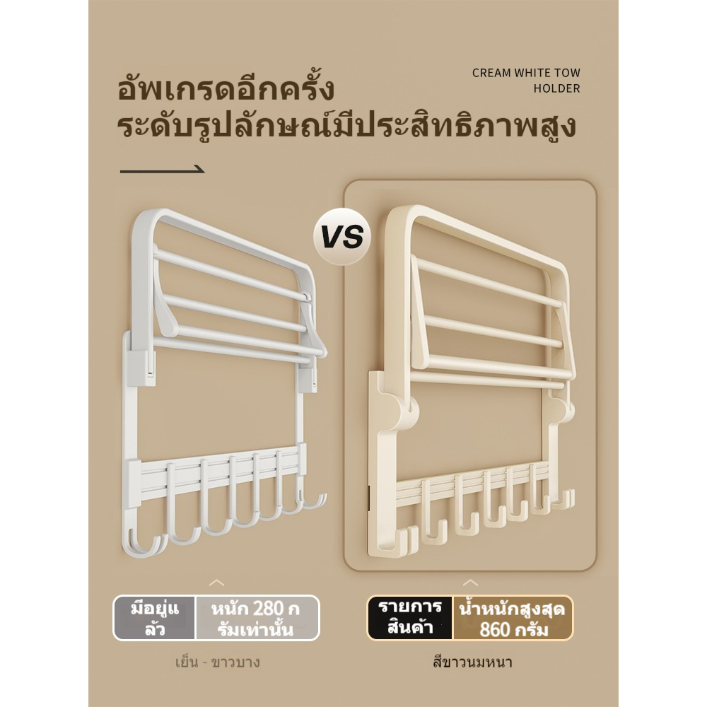 YUN JIE YA ราวแขวนผ้าขนหนู อลูมิเนียม ไม่ต้องเจาะรู สีขาว สําหรับติดผนังห้องน้ํา ราคา ถูกที่สุด ดีลบีเคเค แกลเลอรีภาพที่ 3