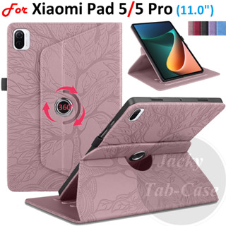 เคสแฟชั่น สําหรับ Xiaomi Pad 5 6 Pad5 Pro 11.0 นิ้ว 360 นิ้ว° เคสหนัง PU ฝาพับ ลายต้นไม้ 3D หมุนได้ พร้อมฟังก์ชั่นปลุกการนอนหลับ คุณภาพสูง สําหรับ Mi Pad6 5Pro 5G 11.0 นิ้ว