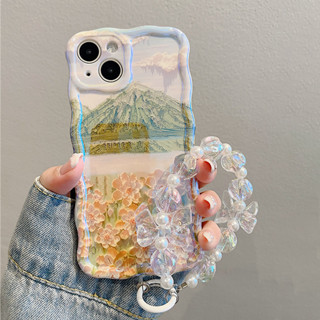 เคสโทรศัพท์มือถือ ซิลิโคน กันกระแทก ลายภาพวาดสีน้ํามัน รูปดอกไม้ พร้อมสายโซ่คล้อง สําหรับ iPhone 14 Pro Max 14promax 11 12 12Pro 13 13pro 14pro Max