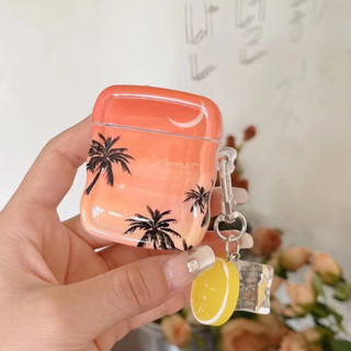 เคสหูฟัง กันลื่น กันน้ํา ลายต้นมะพร้าวน่ารัก พร้อมสายโซ่ สําหรับ AirPods 1 2 Pro Pro 2 3