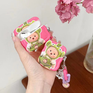 เคสหูฟัง กันลื่น กันน้ํา ลายหมีน่ารัก พร้อมสายโซ่คล้อง สําหรับ AirPods 1 2 Pro Pro 2 3