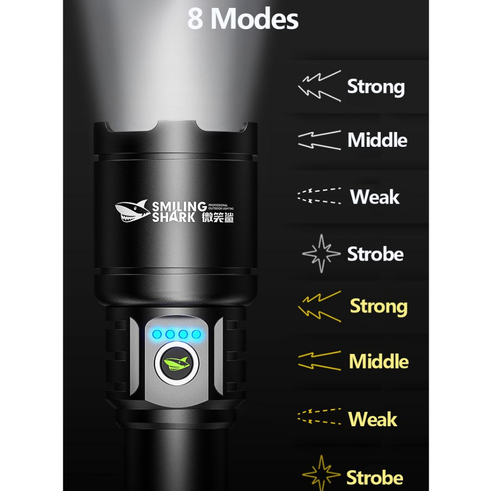 Smiling Shark SD7004 ไฟฉาย Led M77 8400LM สว่างมาก สีเหลือง ขาว ชาร์จ USB กันน้ํา ซูมได้ สําหรับตั้งแคมป์ เดินป่า ตกปลา — صورة 7