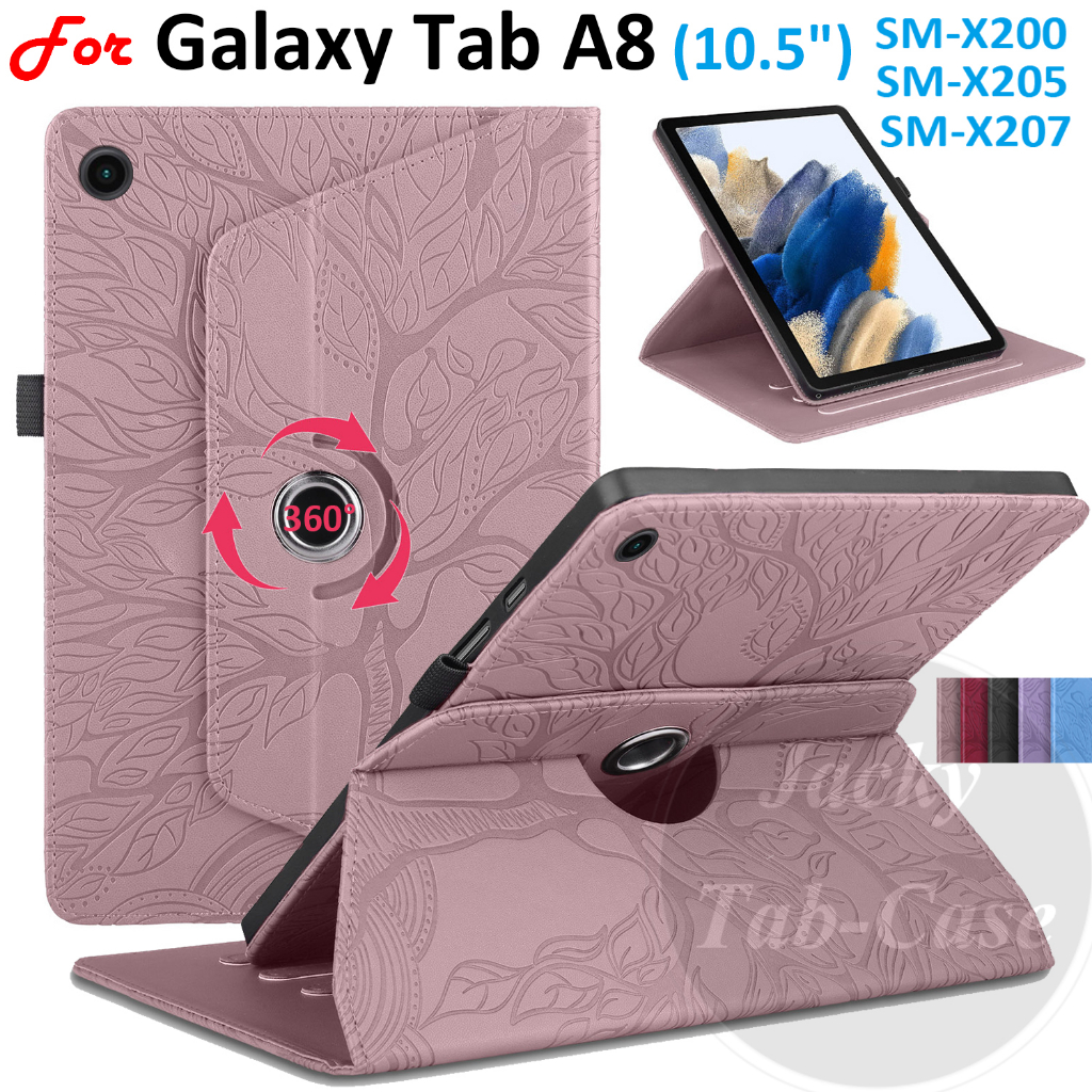 สําหรับ Samsung Galaxy Tab A8 แท็บเล็ต 10.5 นิ้ว SM-X205 SM-X207 SM-X200 ขาตั้งหมุนได้ 360 °เคสแฟชั่น 3D Tree Style หนัง PU Flip Cover พร้อมฟังก์ชั่นการนอนหลับ