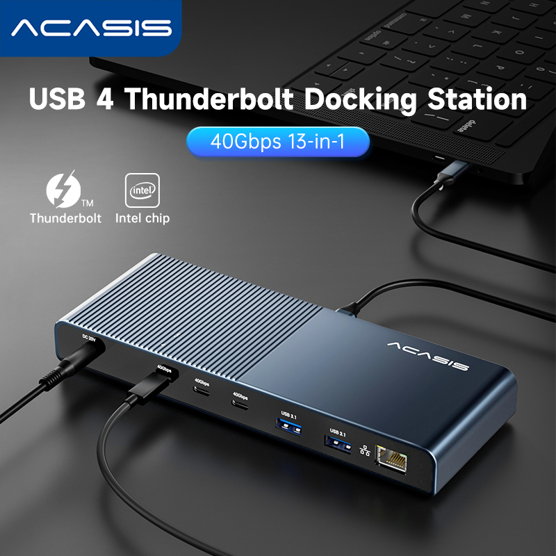 ACASIS 13-In-1/5-In-1 ใช้งานร่วมกับ Thunderbolt 4/3 Slim Hub Dock, การชาร์จสูงสุด 60W สําหรับแล็ปท็อ