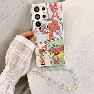 สร้อยข้อมือ ลาย Tom Cat Jerry Mouse น่ารัก เคสโทรศัพท์มือถือ แบบใส ลายแมว และหนู สําหรับ เคส Samsung Galaxy note10 note20 ultra s20 plus s21 s23 ultra s22 ultra s20 fe s21fe s10 note10 lite 4G 5G case