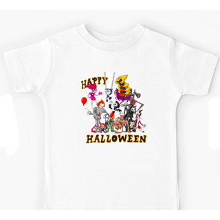 เสื้อยืดลําลอง แขนสั้น พิมพ์ลายกราฟิก Happy Halloween Big collection of monsters สไตล์วินเทจ สําหรับเด็กผู้ชาย และเด็กผู้หญิง