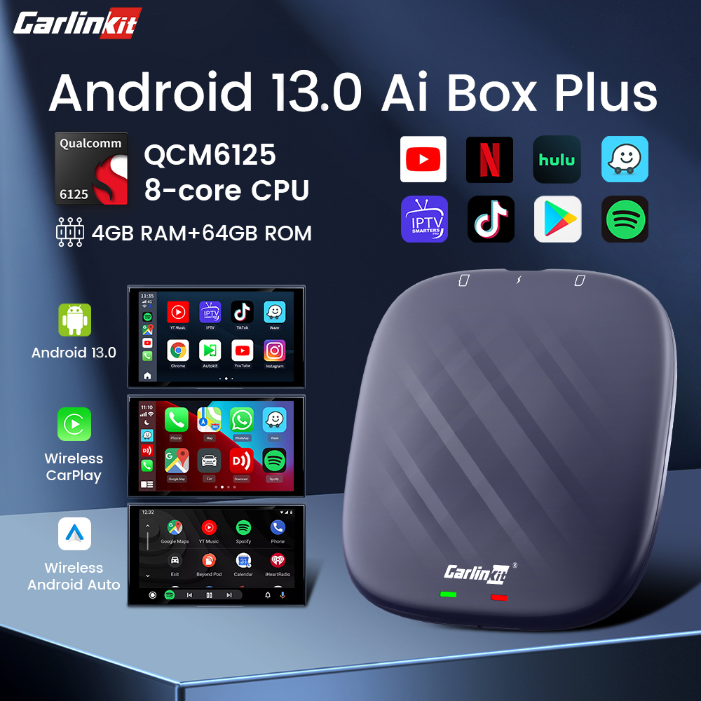 Carlinkit CarPlay Ai Box Plus Android 13 4+64GB QCM 8-Core 6125 CarPlay ไร้สาย Android Auto YouTube Netflix IPTV 4G LTE SIM