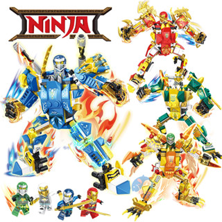 Leyu ของเล่นบล็อกตัวต่อ รูปมังกร Ninjago Transformation Ninja Mech Kais Fire Dragon Battle Jays Thunder Dragon เสริมการเรียนรู้เด็ก 2 in 1