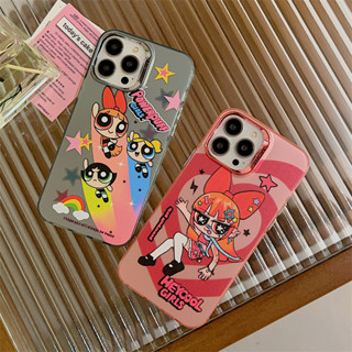 เคสโทรศัพท์มือถือแบบใส สองชั้น ลาย Powerpuff Girls น่ารัก สีเงิน สําหรับ iPhone 13 Pro Max 11 12 13 14 Pro Max 14