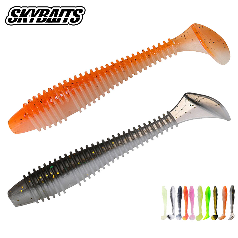 Skybaits 10 ชิ้น เหยื่อหนอน ซิลิโคน เหยื่อ 4.5-7 ซม. จิ๊กกิ้ง วอบเบลอร์ เหยื่อตกปลาประดิษฐ์ เหยื่อว่ายน้ํา