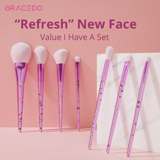 Gracedo 7 ชิ้น สีชมพูสดใส กราฟฟิตี แปรงแต่งหน้า แป้งฝุ่น แปรงอายแชโดว์