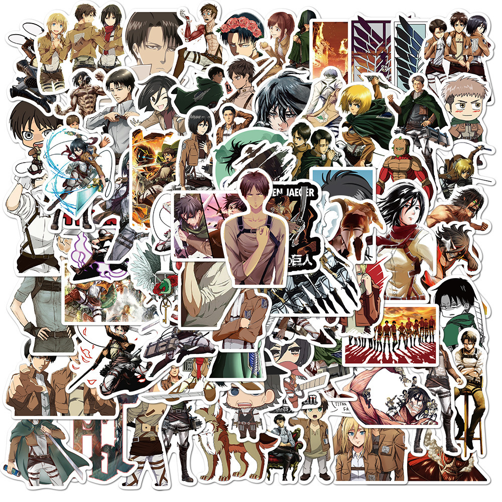 100 ชิ้นโจมตีบนไททันอะนิเมะการ์ตูนสติ๊กเกอร์พีวีซีกันน้ํา