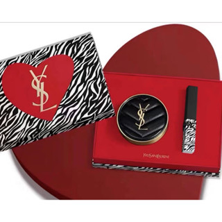 โยโล่ ❤ สไตล์ใหม่!Ysl Saint Laurent Zebra คุชชั่นหนัง สําหรับแต่งหน้า สองชิ้น b10#口红1966#