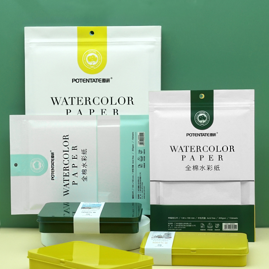 กระดาษสีน้ํา ผ้าฝ้าย 100% 10 แผ่น ต่อถุง 300GMS ถุงซิปล็อค บรรจุในบรรจุภัณฑ์ การเก็บรักษา สามารถป้องกันกระดาษเปียกได้