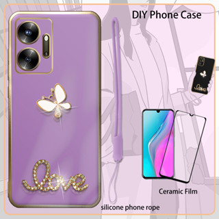 เคสเคลือบไฟฟ้า พร้อมฟิล์มเซรามิค และสายคล้อง และพลอยเทียม 3D สําหรับ Infinix Zero 20 X6821