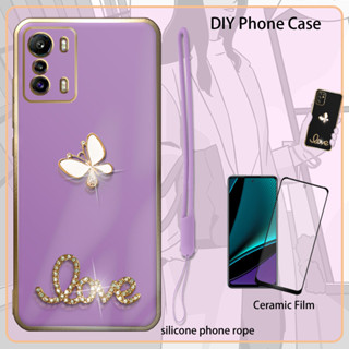 เคสซิลิโคน เคลือบไฟฟ้า 3D พร้อมฟิล์มกันรอยหน้าจอ และสายคล้อง และพลอยเทียม สําหรับ Infinix Zero 5G X6815 X6815B