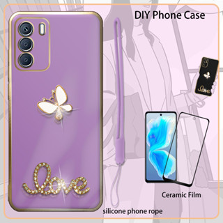 เคสซิลิโคน เคลือบไฟฟ้า 3D พร้อมฟิล์มกันรอยหน้าจอ และสายคล้อง และพลอยเทียม สําหรับ Infinix Zero 5G 2023 X6815C