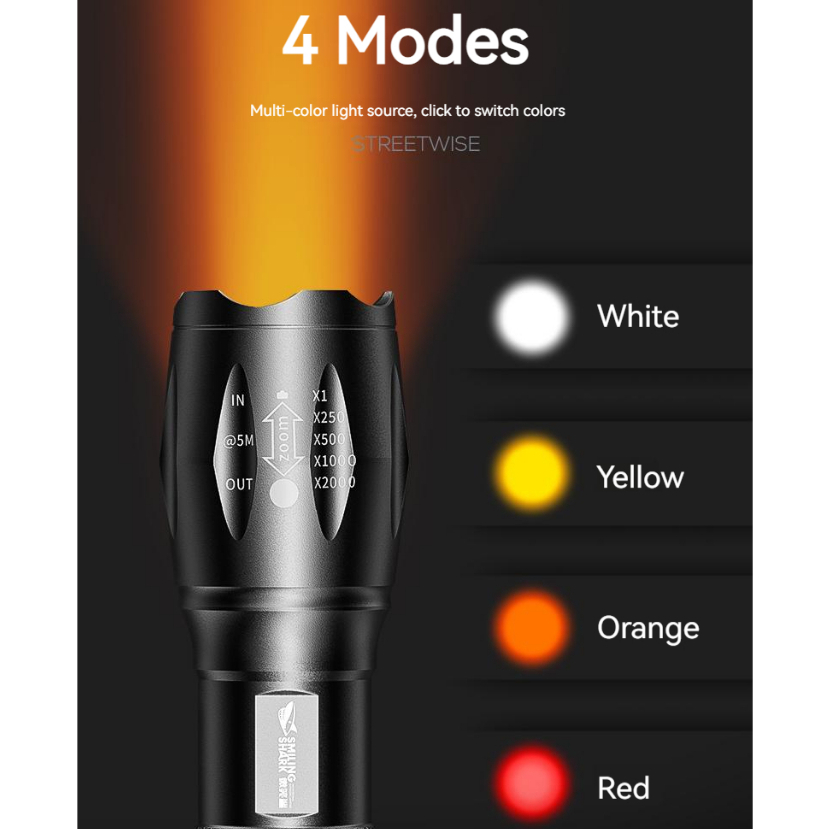 Smiling Shark SD1003 ไฟฉาย Led สว่างมาก RGB สีขาว สีเหลือง สีส้ม สีแดง สีฟ้า สีเขียว สีม่วง พร้อมขาตั้งกล้อง ชาร์จ USB ซูมได้ - รูปที่ 3