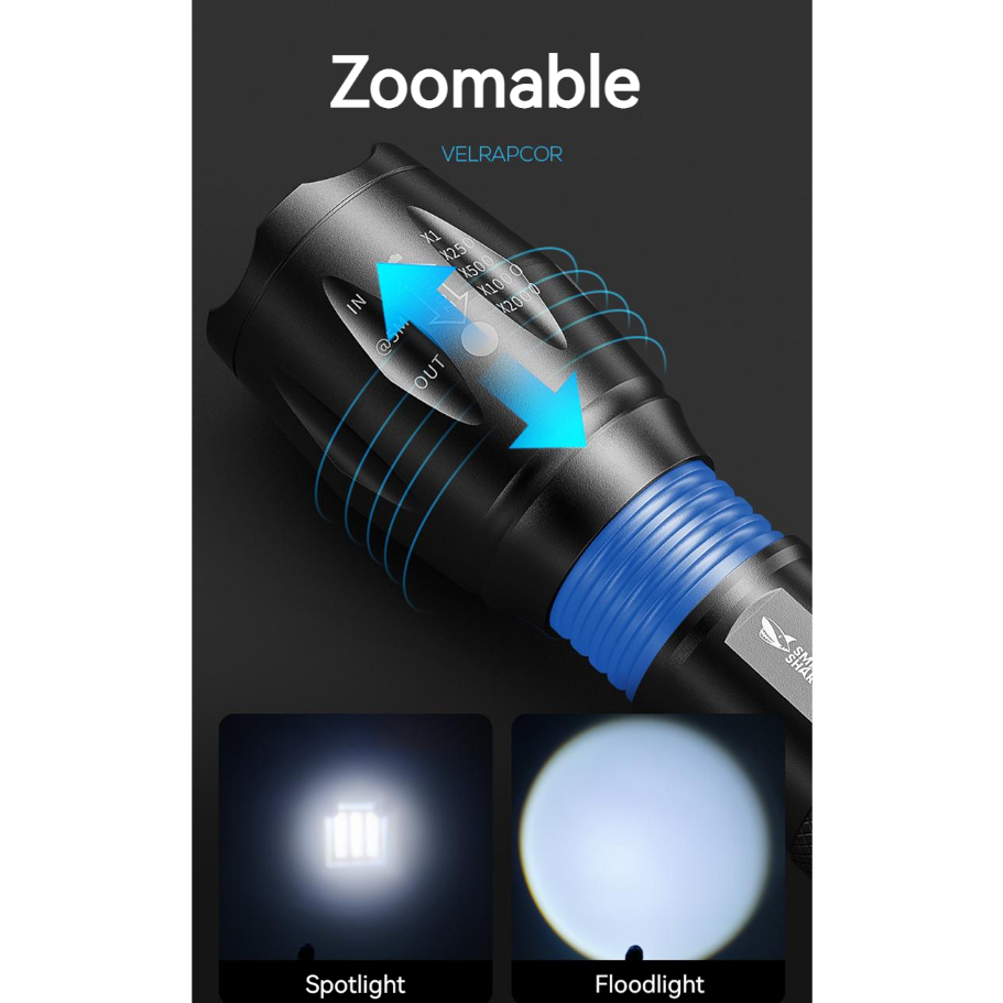 Smiling Shark SD1003 ไฟฉาย Led สว่างมาก RGB สีขาว สีเหลือง สีส้ม สีแดง สีฟ้า สีเขียว สีม่วง พร้อมขาตั้งกล้อง ชาร์จ USB ซูมได้ - รูปที่ 4