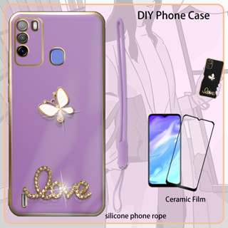 เคสเคลือบไฟฟ้า 3D พร้อมฟิล์มกันรอยหน้าจอ และสายคล้องซิลิโคน และพลอยเทียม สําหรับ Itel Vision 1 Pro S16