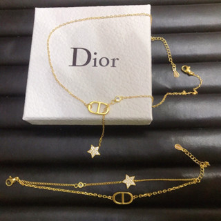 Dior สร้อยข้อมือ สร้อยคอ ไทเทเนียมเหล็ก คุณภาพสูง สไตล์คลาสสิก สําหรับผู้หญิง102904