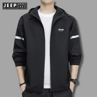 JEEP SPIRIT 1941 ESTD เสื้อแจ็กเก็ต แขนยาว มีฮู้ด ทรงหลวม สําหรับผู้สูงอายุ