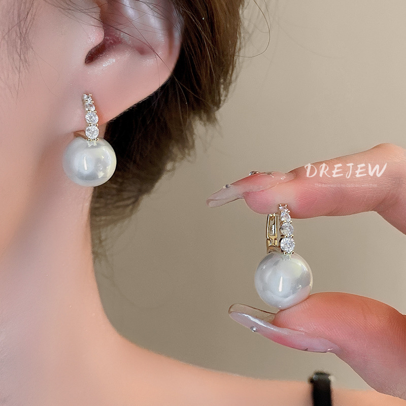 DREJEW ต่างหูเพทาย 18K ประดับไข่มุก สไตล์ฝรั่งเศส ย้อนยุค หรูหรา เรียบง่าย ใช้แล้วไม่แพ้ สําหรับผู้หญิง