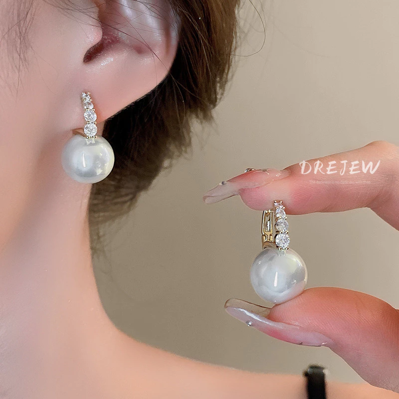 DREJEW ต่างหูเพทาย 18K ประดับไข่มุก สไตล์ฝรั่งเศส ย้อนยุค หรูหรา เรียบง่าย ใช้แล้วไม่แพ้ สําหรับผู้หญิง