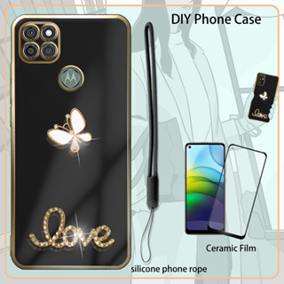 เคส 3D สําหรับ Lenovo K12 Pro เคสชุบไฟฟ้า พร้อมฟิล์มกันรอยหน้าจอ และสายคล้องซิลิโคน และพลอยเทียม วิบวับ