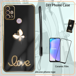 เคสเคลือบไฟฟ้า 3D พร้อมฟิล์มกันรอยหน้าจอ และสายคล้อง และซิลิโคน ประดับพลอยเทียม สําหรับ Lenovo K13 Note K13 Pro