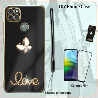 เคส 3D สําหรับ Lenovo K14 เคสเคลือบไฟฟ้า พร้อมฟิล์มกันรอยหน้าจอ และสายคล้องซิลิโคน และพลอยเทียม วิบวับ