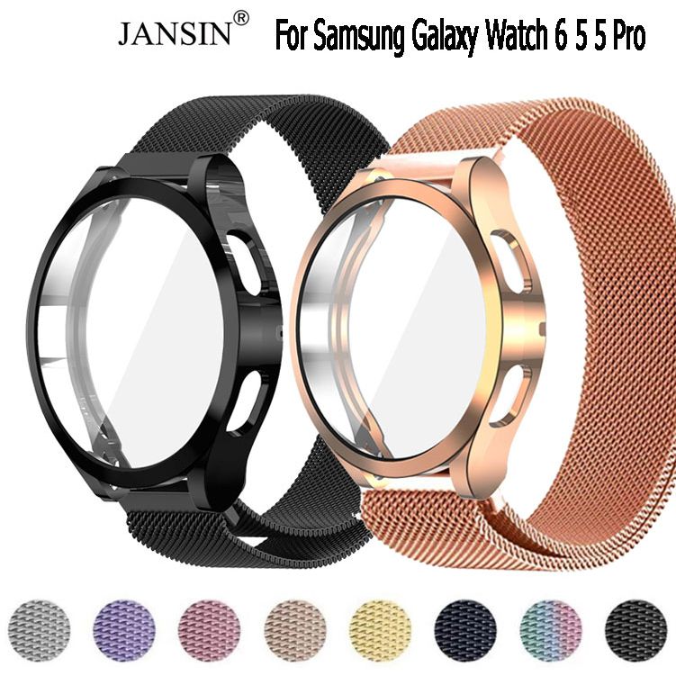 สาย + เคส  samsung galaxy watch 6 classic สายนาฬิกาสแตนเลส พร้อมเคส สำหรับ samsung galaxy watch 6 5 5 pro 40มม 44มม 45มม สมาร์ทวอทช์