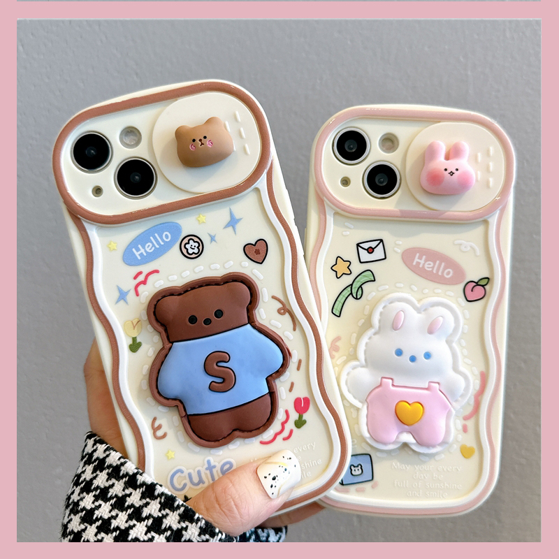 เคสโทรศัพท์มือถือ กันกระแทก ลายกระต่าย และหมี สําหรับ IPhone 11 Pro MAX 12 13 14 Pro MAX X XR XS MAX SE 7 8 Plus