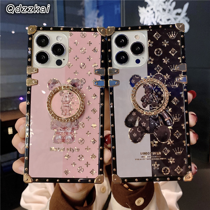 ปลอกXiaomi Redmi 14C 13C 12C 10C 10 Redmiหมายเหตุ14 12 11s 10s 9s 10 Pro Max 11 Pro PlusหรูหราBling Glitterแฟชั่นStreet Square Gloomy Bearเคสโทรศัพท์พร้อมขาตั้ง