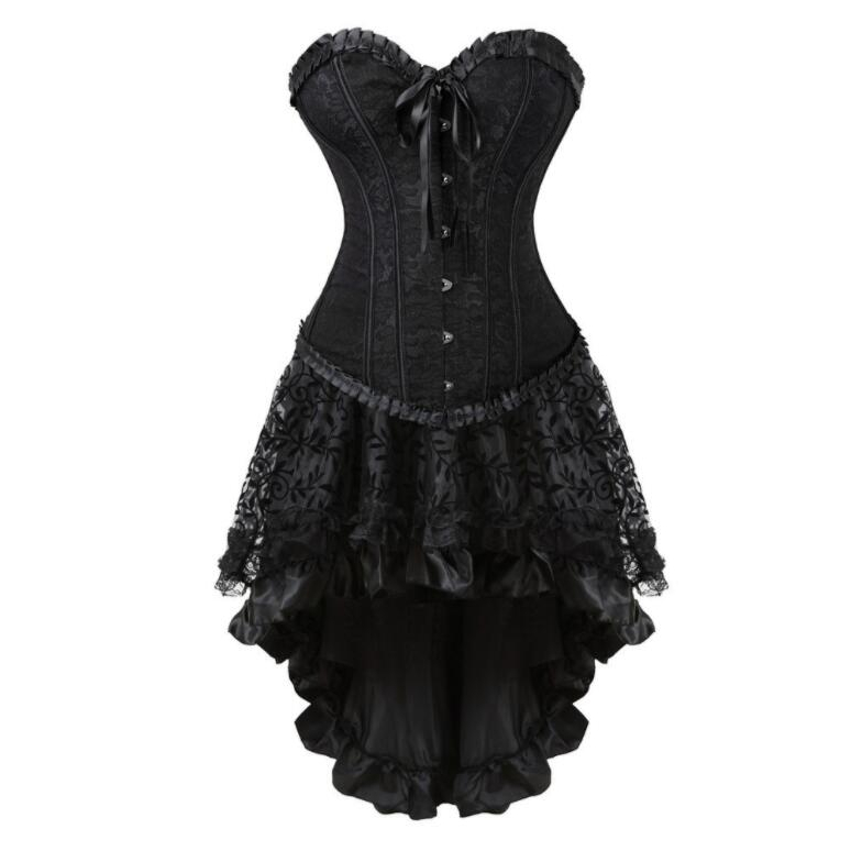 4 สี! คอร์เซ็ท Jacquard Overbust พร้อมกระโปรง Flocked S-6XL