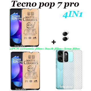 4 in 1 ฟิล์มกระจกนิรภัยเซรามิค 1 ฟิล์มเลนส์ 1 ฟิล์มด้านหลัง 1 สําหรับ Tecno POP 7 Pro Tecno POP 6 Pro POP 7 2 ชิ้น
