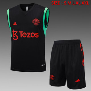 เสื้อกีฬาแขนกุด ลายทีมชาติฟุตบอล Manchester United สีดํา 2023 2024