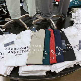 Af Abercrombie Fitch American เสื้อยืดลําลอง แขนสั้น คอกลม พิมพ์ลายตัวอักษร สําหรับสตรี