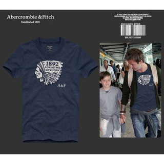 Abercrombie&amp;fitch พร้อมส่ง เสื้อยืดคอกลม แขนสั้น ผ้าฝ้ายแท้ พิมพ์ลาย AF สไตล์คลาสสิก สําหรับผู้ชาย