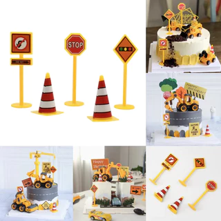 5 ชิ้น/เซ็ตรถก่อสร้างป้ายถนนสิ่งกีดขวางเครื่องประดับตกแต่งเค้กเด็กตกแต่งเค้กพรรคตกแต่ง