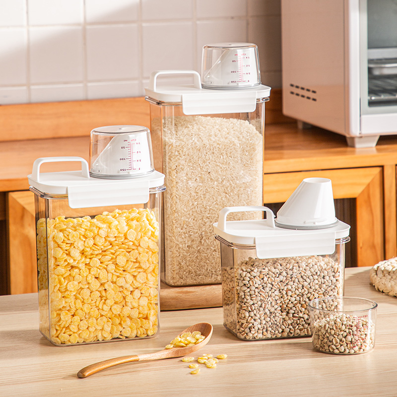 ภาชนะเก็บอาหารปิดผนึก PET (1100ml/1800ml/2300ml) พร้อมถ้วยตวง - PET Plastic Airtight Food Storage Container, กันความชื้น & กันรั่วซึม