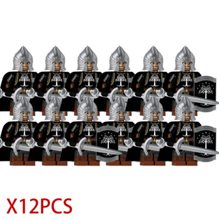 12 ชิ้น / เซต Gondor Soldiers Minifigures ปราสาทยุคกลาง อัศวิน อาคารบล็อก ของเล่น