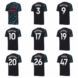 เสื้อกีฬาแขนสั้น ลายทีมฟุตบอล Manchester City Second Away Haaland De Bruyne Grealish Mahrez Foden Ruben Dias ปี 2023-24