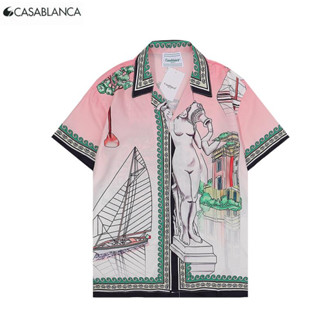 Casablanc เสื้อเชิ้ต แขนสั้น ผ้าฝ้าย พิมพ์ลาย มีสไตล์ สําหรับทุกเพศ