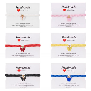 สร้อยข้อมือเชือกถัก แฮนด์เมด รูปผีเสื้อ ปรับได้ ของขวัญ สีชมพู แดง ดํา ขาว ฟ้า เหลือง เขียว สําหรับคู่รัก ผู้ชาย ผู้หญิง
