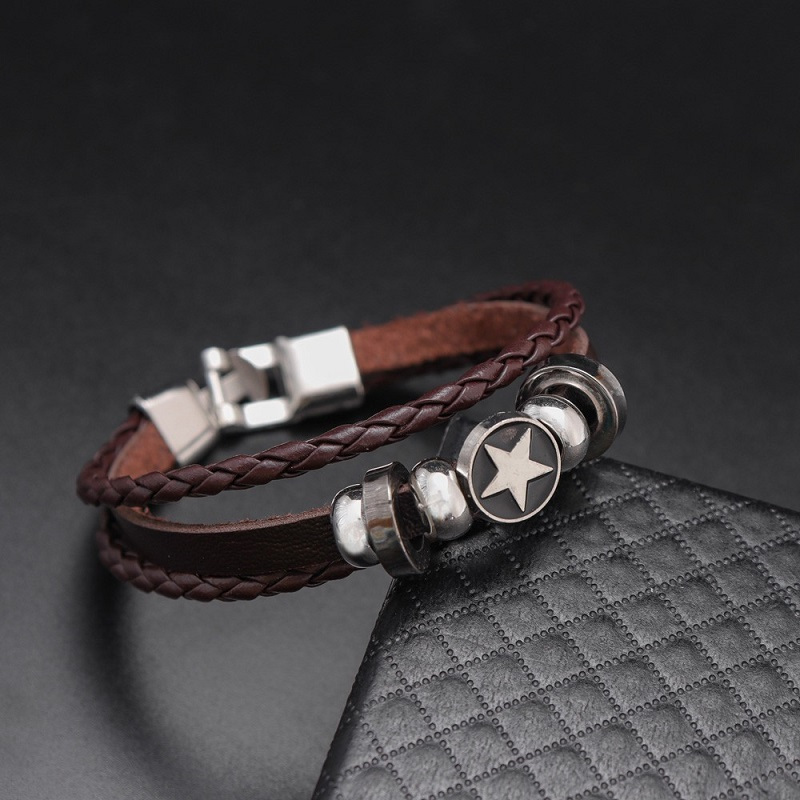 [Z H Jewelry] วินเทจ ร็อคสตาร์ หมุดย้ํา หนัง สร้อยข้อมือ ผู้ชายและผู้หญิง แฟชั่น สเตนเลส หลายชั้น ลูกปัด PU สร้อยข้อมือ พังก์ ปาร์ตี้ เครื่องประดับ อุปกรณ์เสริม