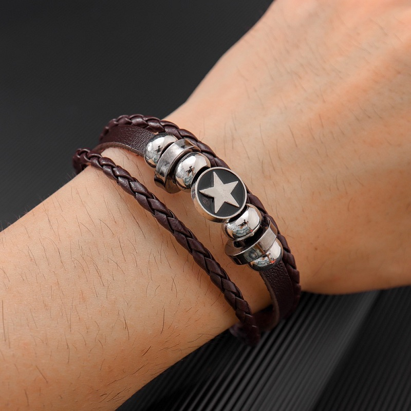 [Z H Jewelry] วินเทจ ร็อคสตาร์ หมุดย้ํา หนัง สร้อยข้อมือ ผู้ชายและผู้หญิง แฟชั่น สเตนเลส หลายชั้น ลูกปัด PU สร้อยข้อมือ พังก์ ปาร์ตี้ เครื่องประดับ อุปกรณ์เสริม